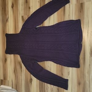 Purple Thick Viscose/Nylon Tunic Cowl Turtleneck Sweater